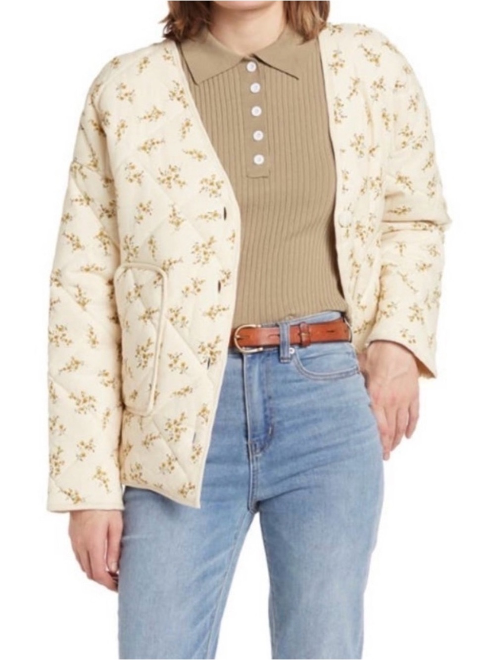 Elodie Cream Quilted Floral Jacket